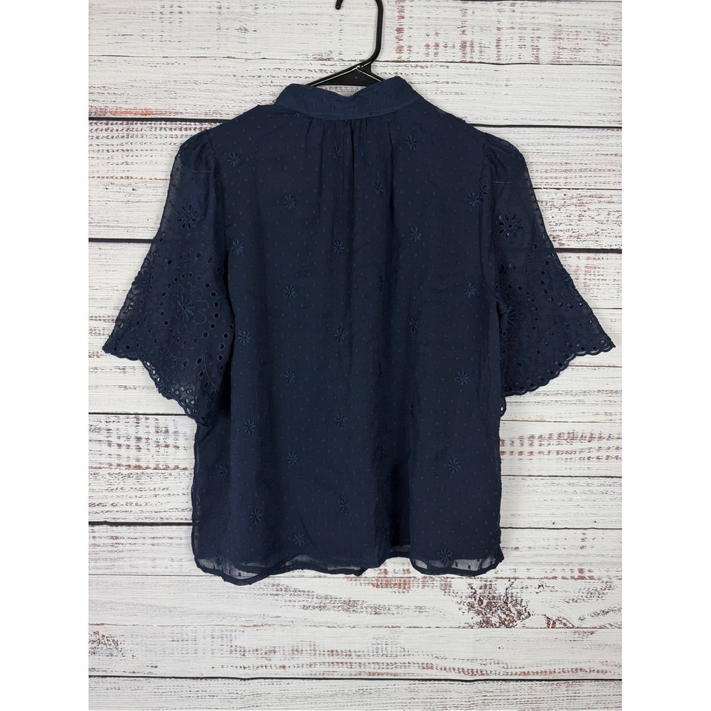 LOFT Navy Blue Eyelet Flutter Sleeve Blouse – Size S - Picture 7 of 9